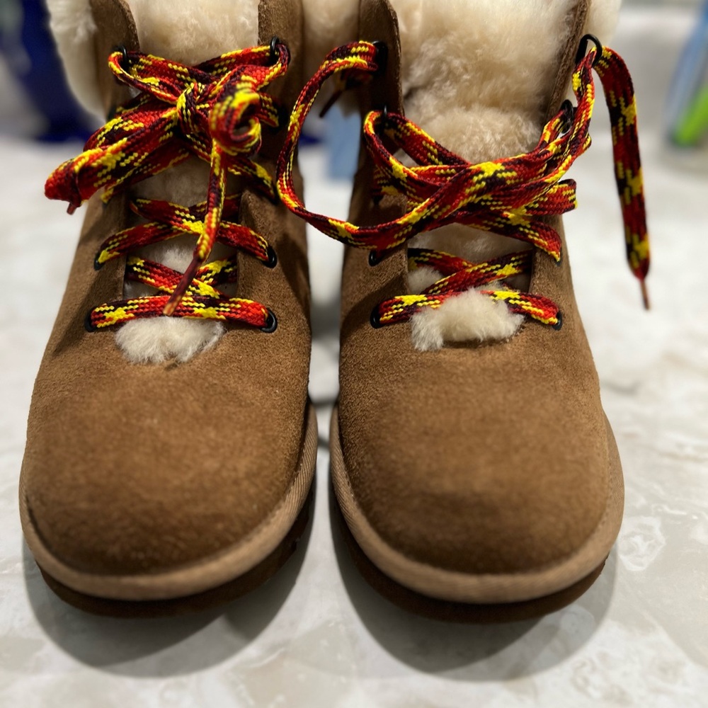 UGG Tan Boots with Red and Yellow Laces